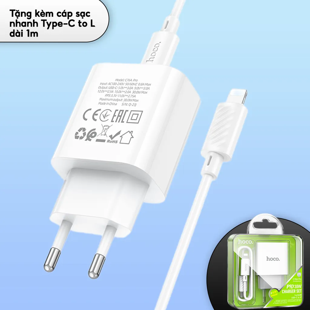 Ảnh Bộ Sạc Nhanh PD 30W Chính Hãng Hoco Dùng Cho IP8-14 Sạc An Toàn Ổn Định, chất liệu bền+chống cháy 4