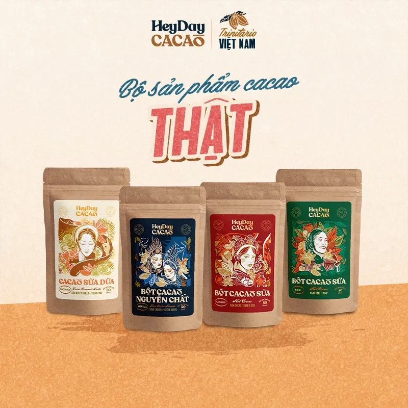 Ảnh Bộ sản phẩm cacao "Thật" - Natural 50g, Classic 80g, Bold 80g, Sữa dừa 80g - Heyday cacao 1