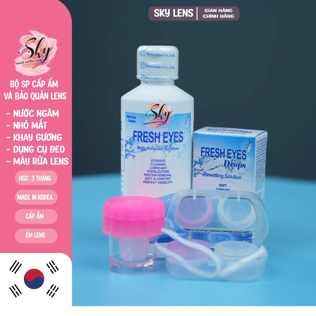 Ảnh Bộ sản phẩm cấp ẩm và bảo quản Kính áp tròng Sky Contact lens: Nước ngâm 150ml  + Nhỏ mắt 15ml 1