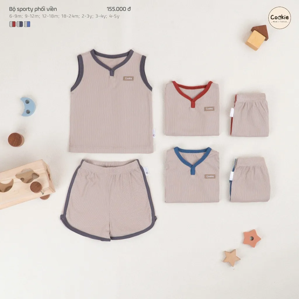 Ảnh Bộ Sát Nách Cho Bé COOKIE, Bộ Sporty Phối Viền Từ 6 Tháng Đến 5 Tuổi 2025 2
