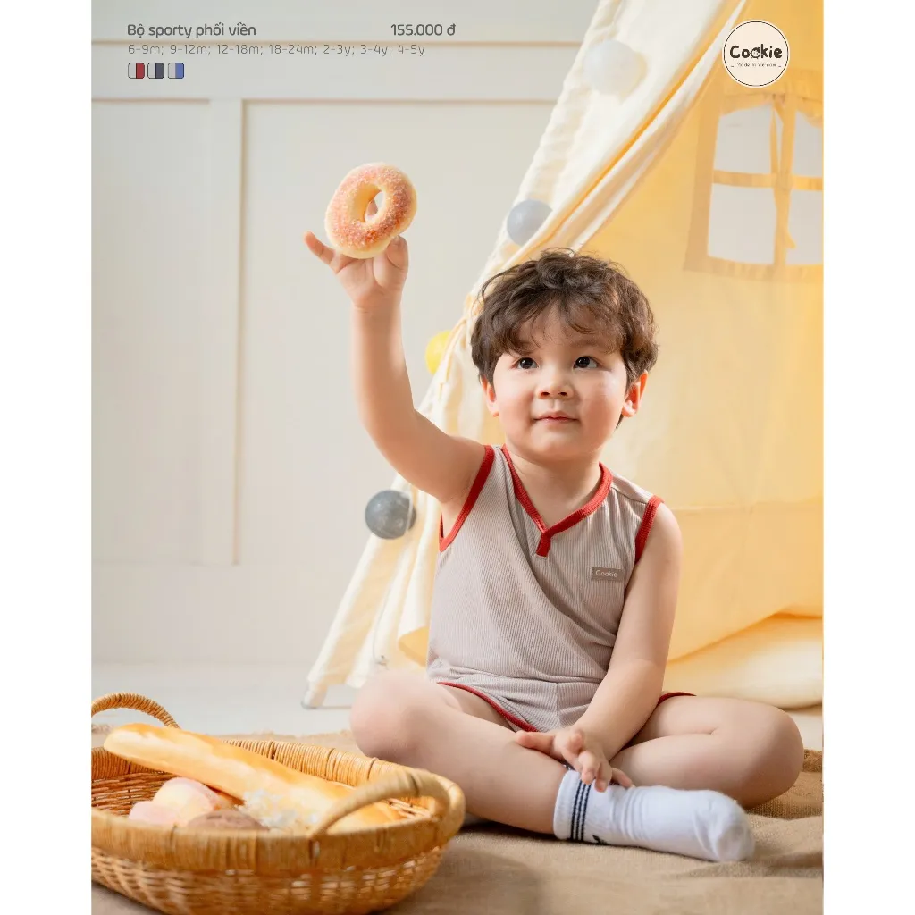 Ảnh Bộ Sát Nách Cho Bé COOKIE, Bộ Sporty Phối Viền Từ 6 Tháng Đến 5 Tuổi 2025 3