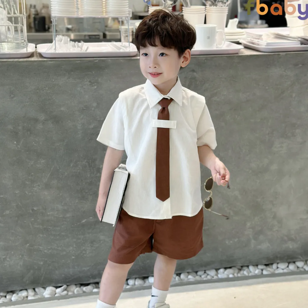 Ảnh Bộ sơ mi hè bé trai phối tay kèm cà vạt Fbaby - FB023 2