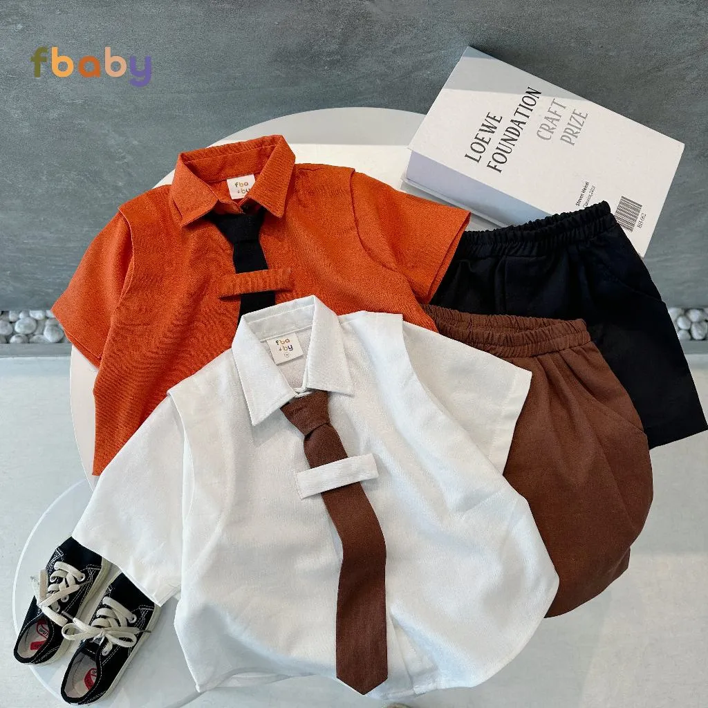 Ảnh Bộ sơ mi hè bé trai phối tay kèm cà vạt Fbaby - FB023 3