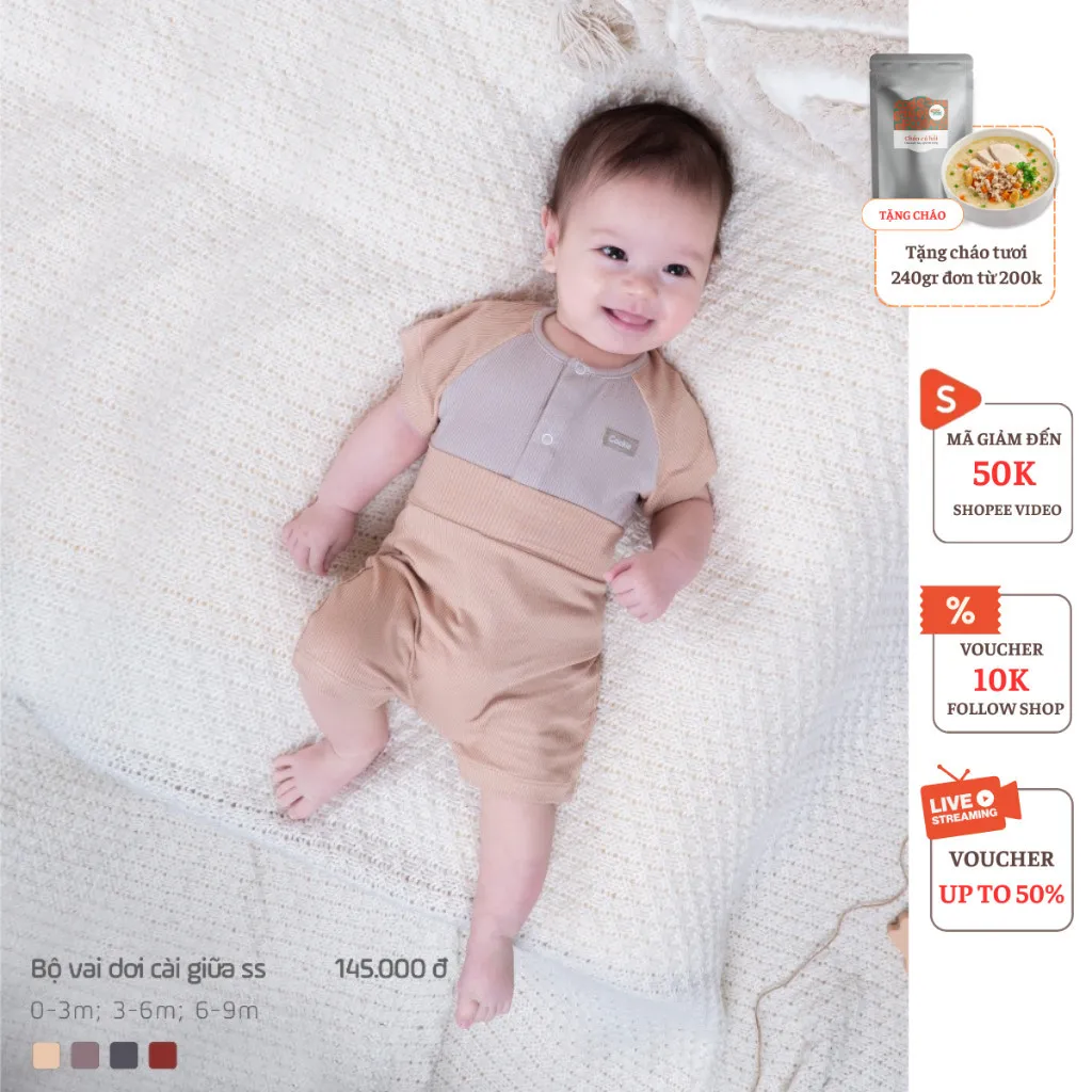 Ảnh Bộ Sơ Sinh Cộc Tay COOKIE, Bộ Sơ Sinh Vai Dơi Cài Giữa Cho Bé Size Từ 0 Đến 9 Tháng 2