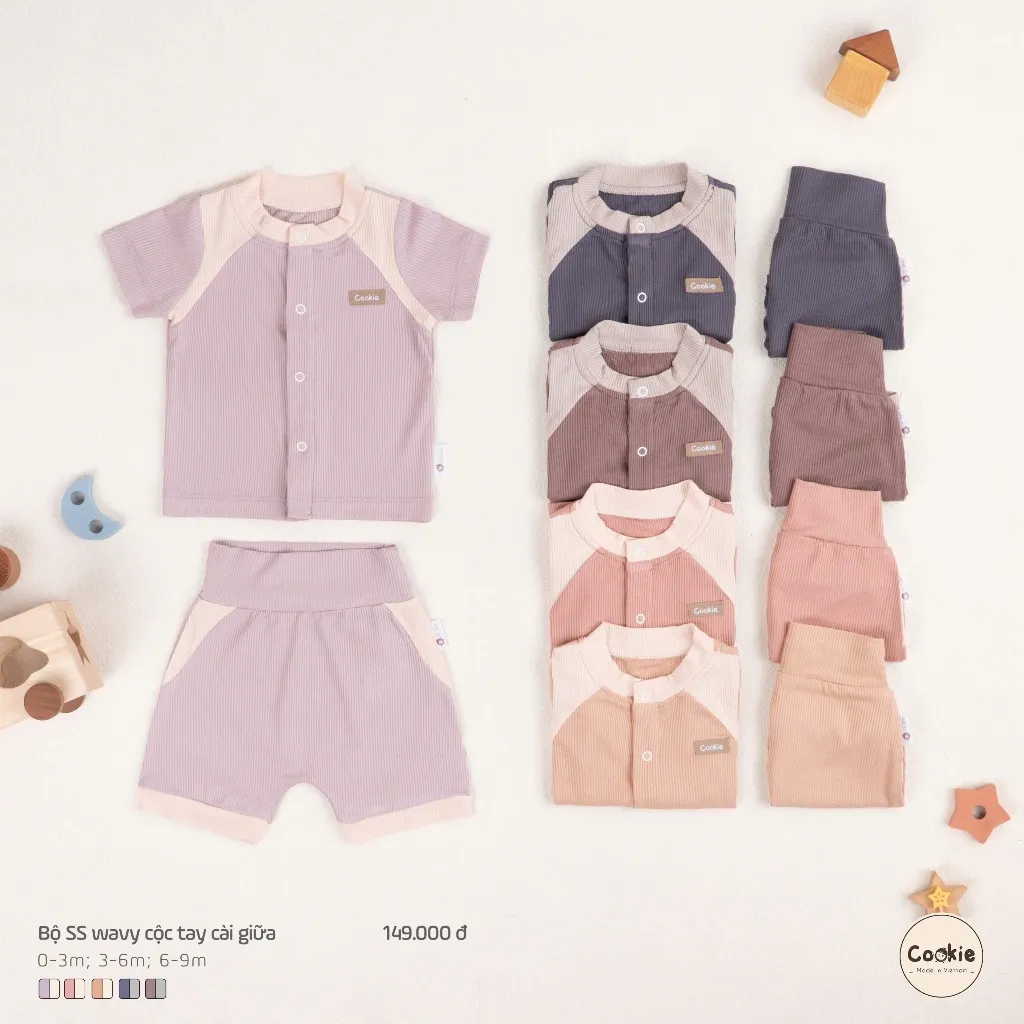 Ảnh Bộ Sơ Sinh Cộc Tay COOKIE Wavy Cài Giữa Cho bé Từ 0 Đến 9 Tháng 2025 3