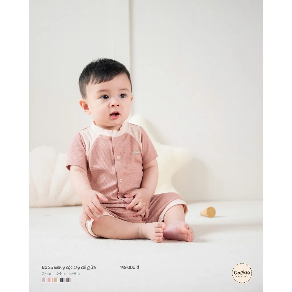 Ảnh Bộ Sơ Sinh Cộc Tay COOKIE Wavy Cài Giữa Cho bé Từ 0 Đến 9 Tháng 2025 4