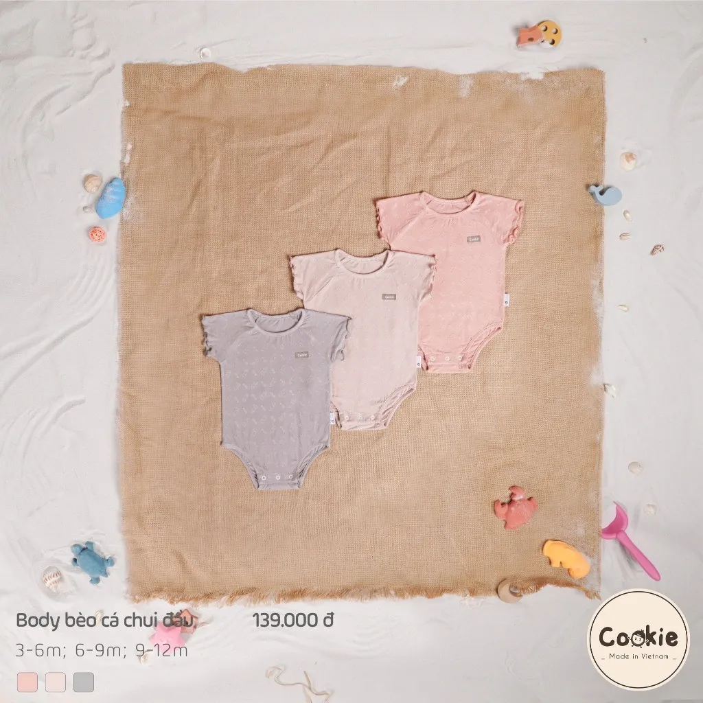 Ảnh Bộ Sơ Sinh COOKIE, Body Bèo Cá Chui Đầu,Dệt Hình Xương Cá, Viền Tay Bèo Cho Bé Sơ Sinh 6 Tháng Và 12 Tuổi 1