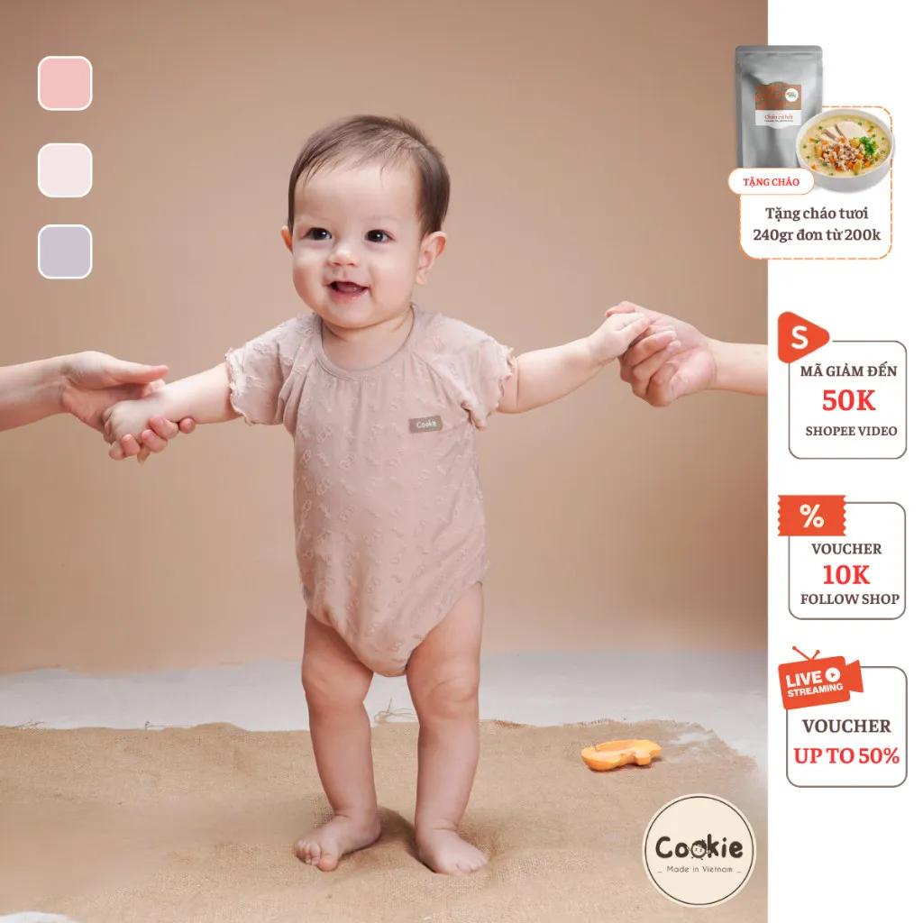 Ảnh Bộ Sơ Sinh COOKIE, Body Bèo Cá Chui Đầu,Dệt Hình Xương Cá, Viền Tay Bèo Cho Bé Sơ Sinh 6 Tháng Và 12 Tuổi 2