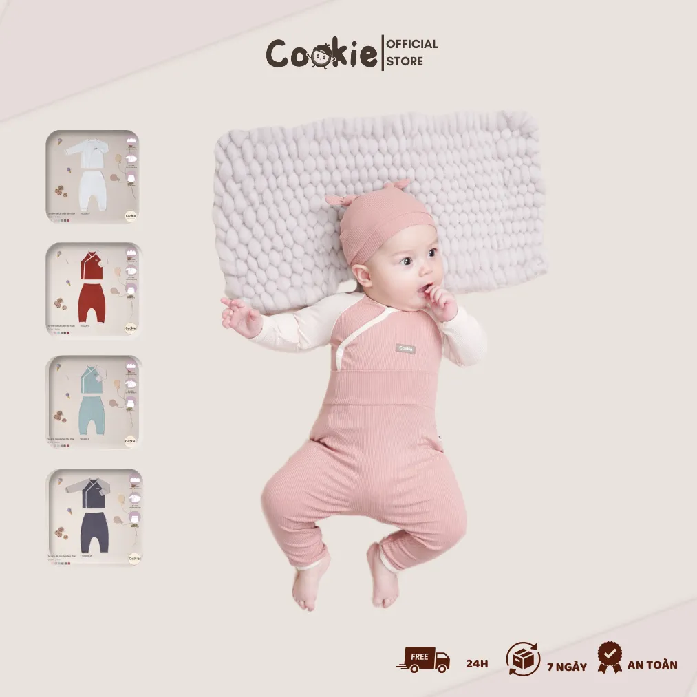 Ảnh Bộ Sơ Sinh COOKIE Dài Tay Cài Chéo Liền Thân Size Từ 0 Đến 9 Tháng 1