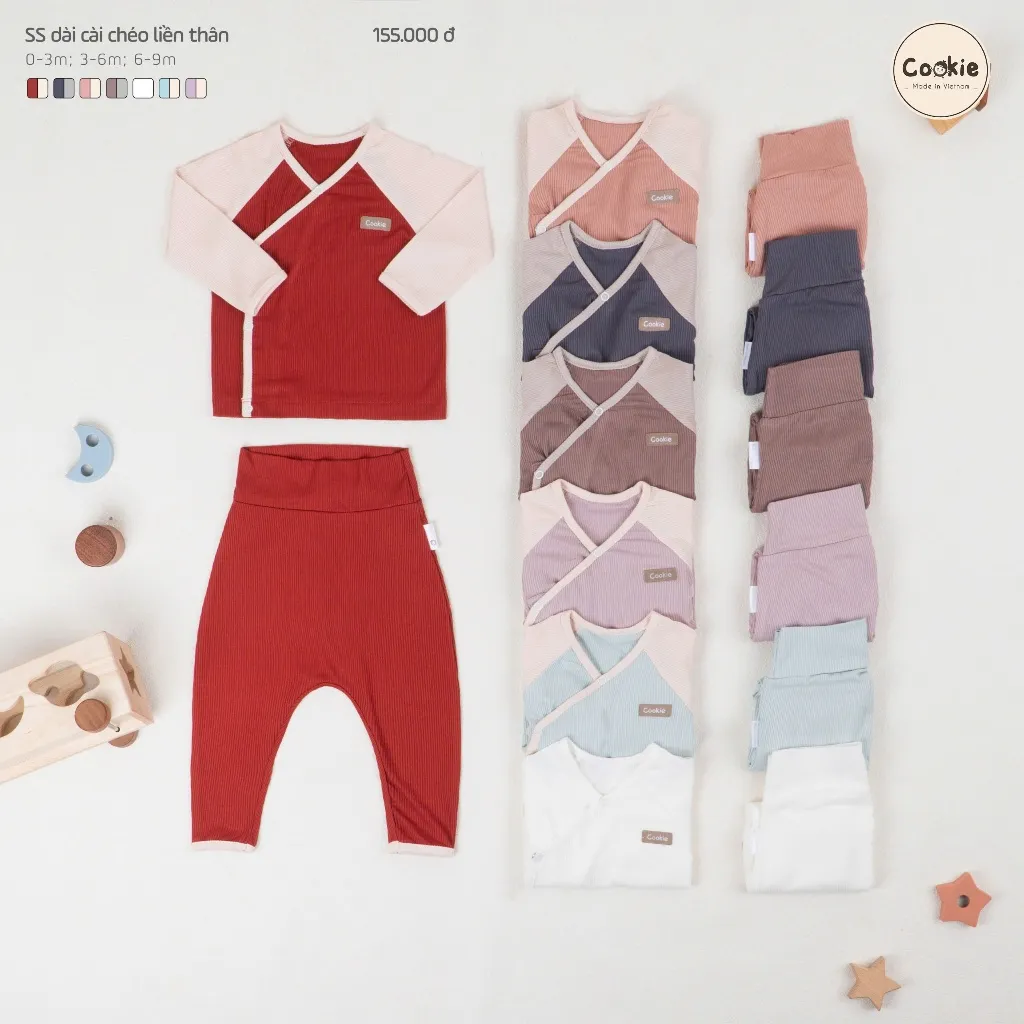 Ảnh Bộ Sơ Sinh COOKIE Dài Tay Cài Chéo Liền Thân Size Từ 0 Đến 9 Tháng 2
