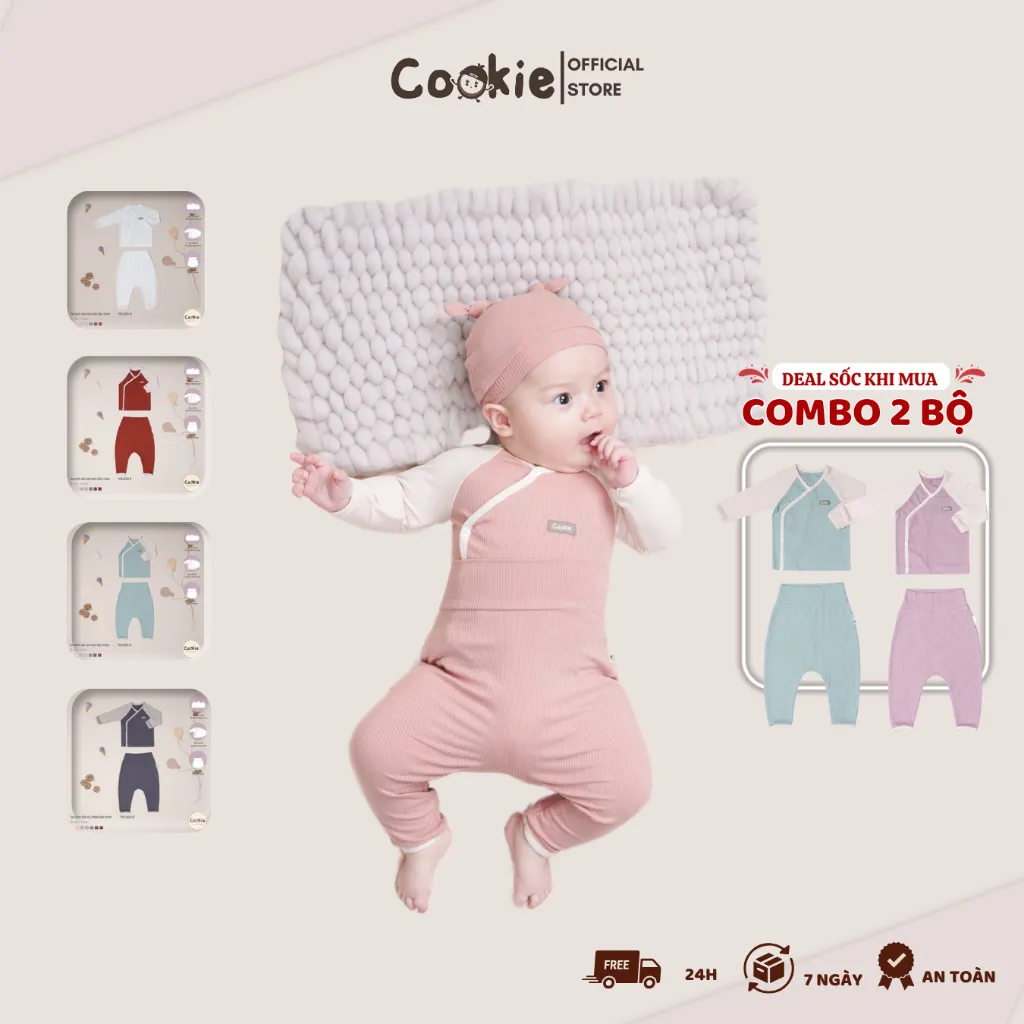 Ảnh Bộ Sơ Sinh COOKIE Dài Tay Cài Chéo Liền Thân Size Từ 0 Đến 9 Tháng 3