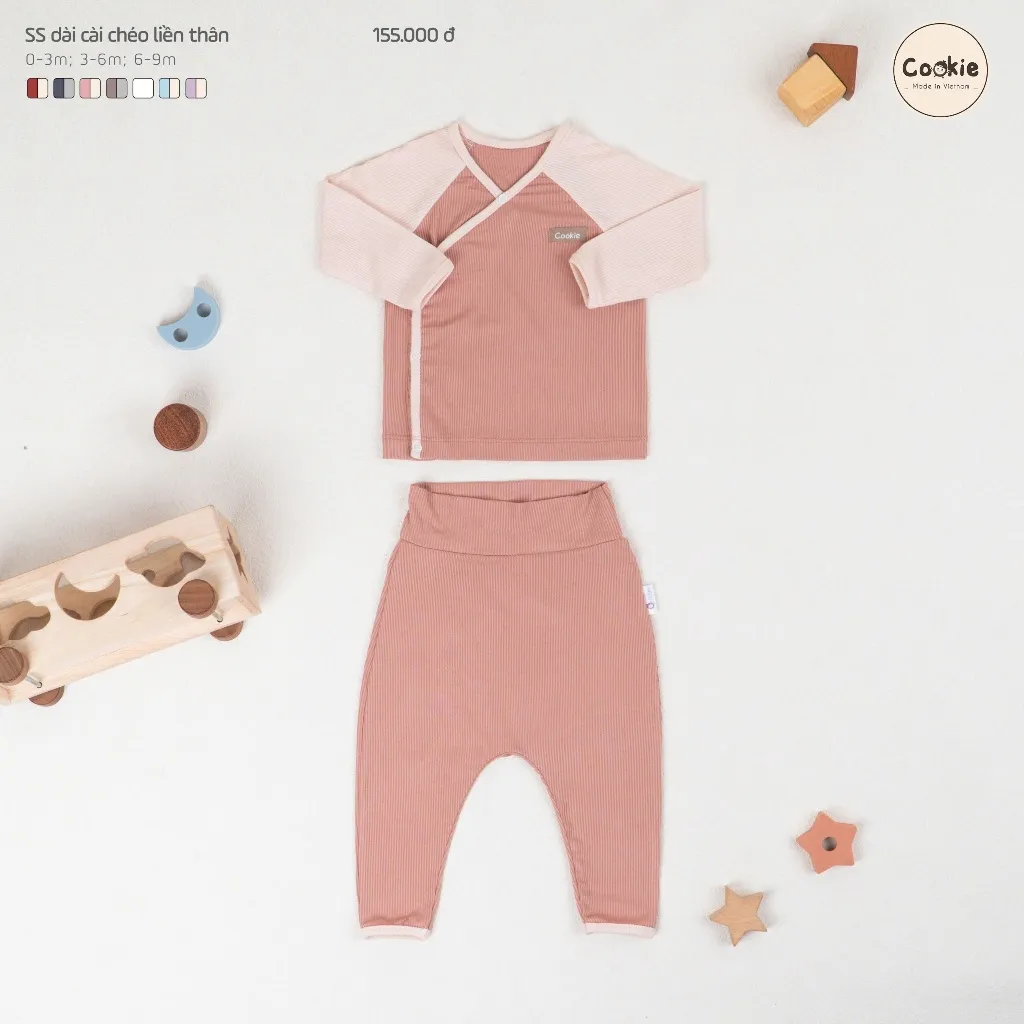 Ảnh Bộ Sơ Sinh COOKIE Dài Tay Cài Chéo Liền Thân Size Từ 0 Đến 9 Tháng 4