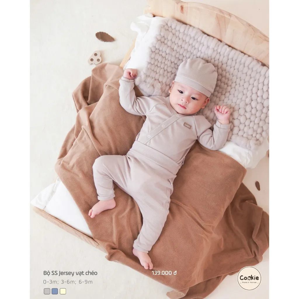 Ảnh Bộ Sơ Sinh Jersey COOKIE, Bộ Quần Áo Sơ SInh Jersey Vạt Chéo Cho Bé Từ 0 Đến 9 Tháng 2