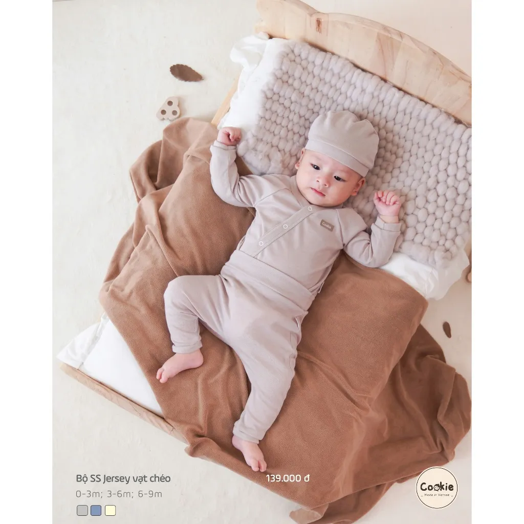 Ảnh Bộ Sơ Sinh Jersey COOKIE, Bộ Quần Áo Sơ SInh Jersey Vạt Chéo Cho Bé Từ 0 Đến 9 Tháng 4