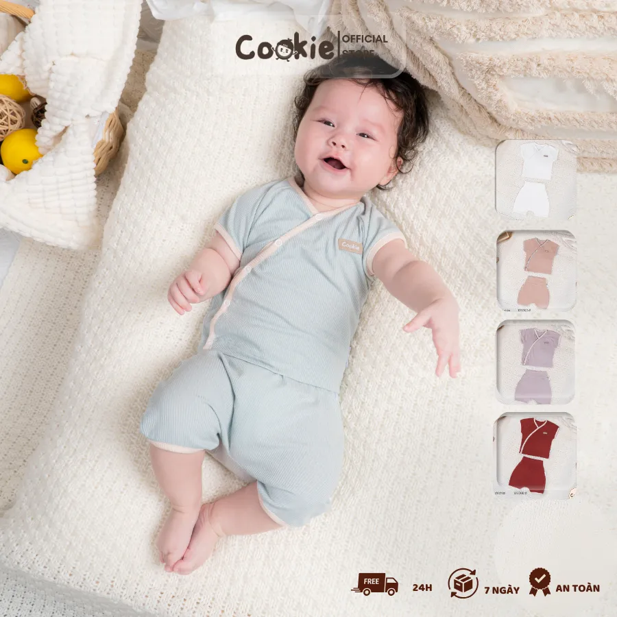 Ảnh Bộ Sơ Sinh Raglan COOKIE, Bộ Cộc Sơ Sinh Raglan Cài Chéo Cho Bé Size Từ 0 Đến 9 Tháng 1