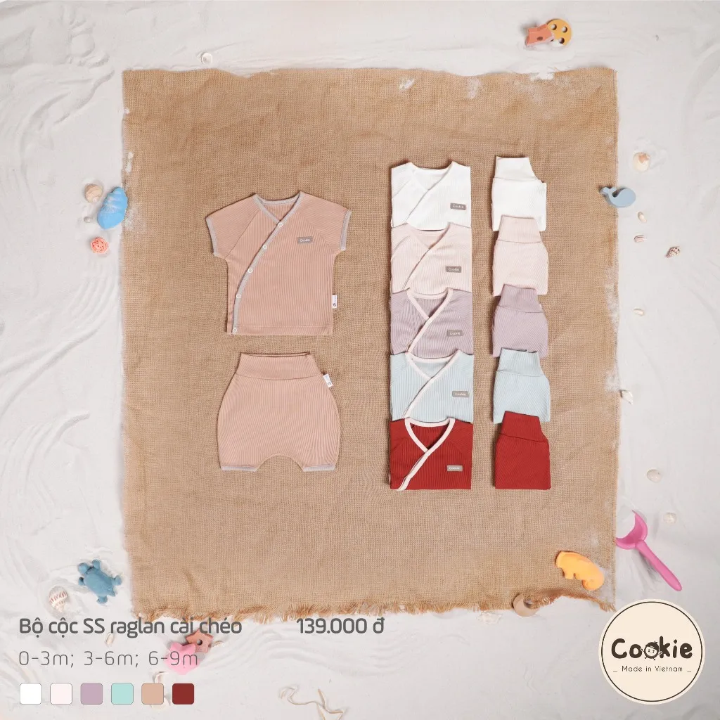 Ảnh Bộ Sơ Sinh Raglan COOKIE, Bộ Cộc Sơ Sinh Raglan Cài Chéo Cho Bé Size Từ 0 Đến 9 Tháng 2