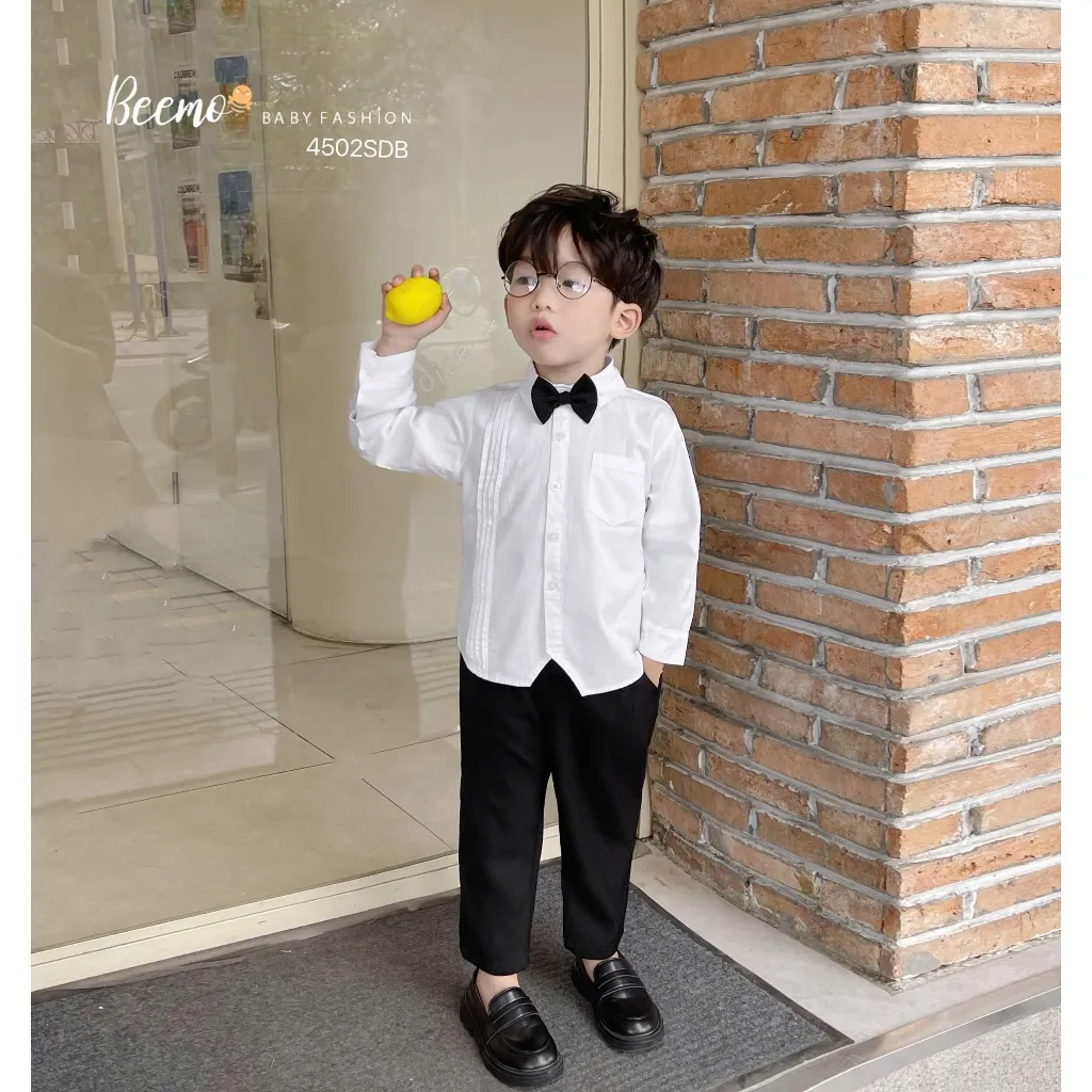 Ảnh Bộ sơmi ly nổi kèm nơ cho bé trai Beemo Chất liệu thô hàn kết hợp chéo hàn cao cấp, siêu mướt, thoáng khí B584 1