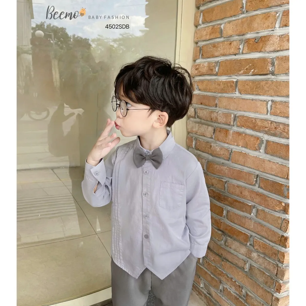 Ảnh Bộ sơmi ly nổi kèm nơ cho bé trai Beemo Chất liệu thô hàn kết hợp chéo hàn cao cấp, siêu mướt, thoáng khí B584 4