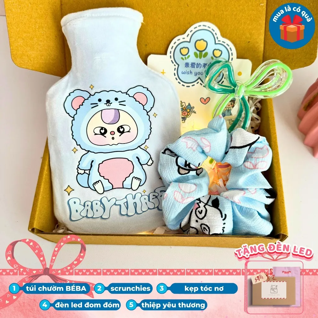 Ảnh Bộ sưu tập túi chườm baby three 12 con giáp size 350ml 1000ml mix kèm phụ kiện tóc dễ thương 4