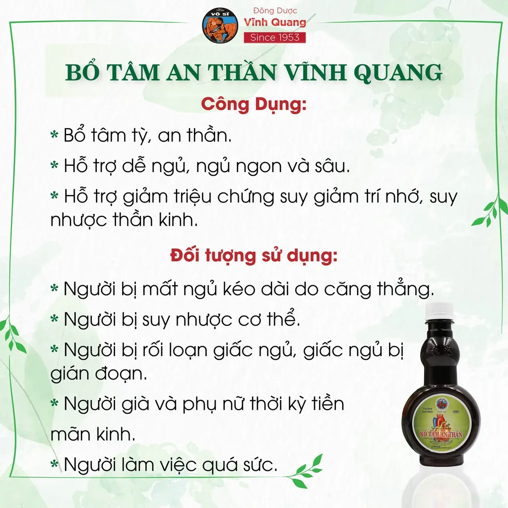 Ảnh Bổ Tâm An Thần Vĩnh Quang chai 280ml Hỗ trợ dễ ngủ, ngủ ngon, giảm triệu chứng suy giảm trí nhớ 4
