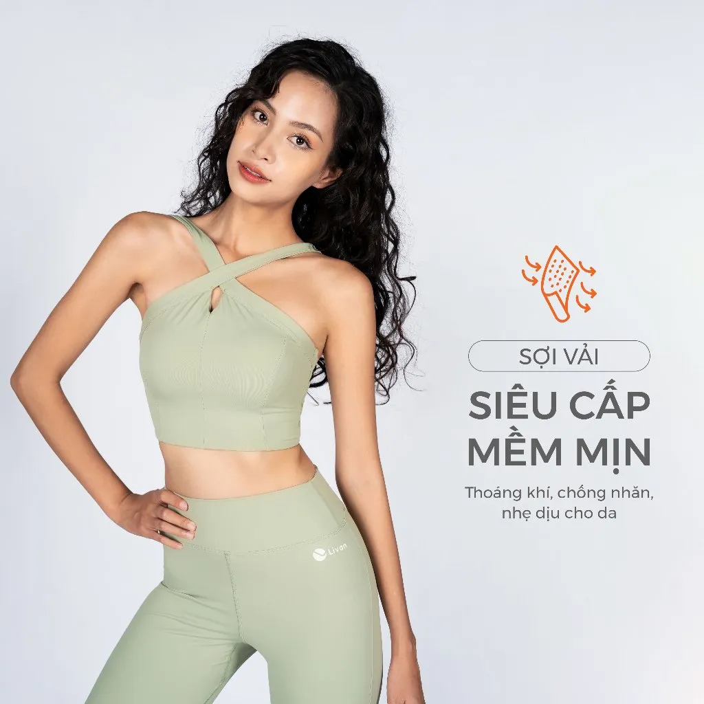 Ảnh Bộ Tập Yoga Nữ, Bộ Tập Gym Nữ LV24N01F503 Nữ Áo Croptop Kèm Đệm Rời & Quần Ống Loe Livan Sport, Set Tập Yoga Quần Dài 3