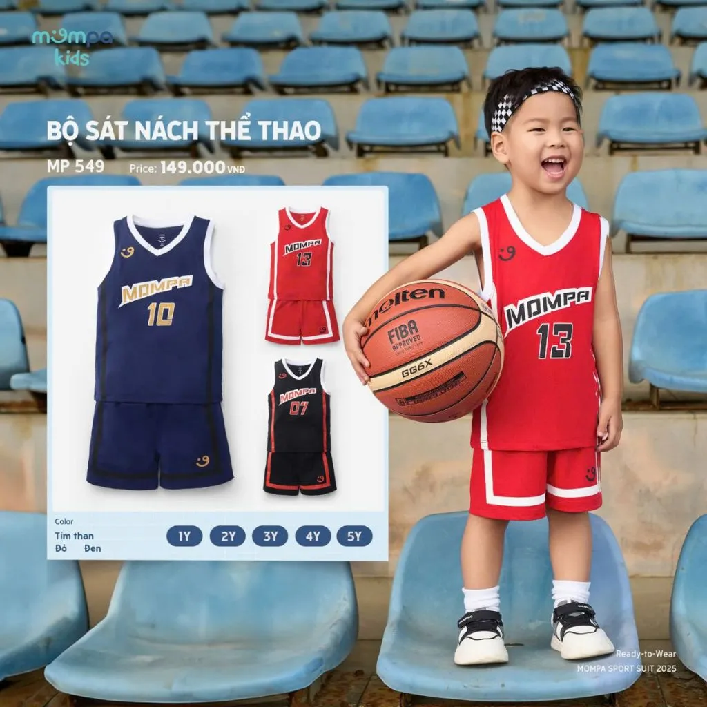 Ảnh Bộ thể thao bé trai Mompa ba lỗ sát nách 1-5 tuổi thấm hút mềm mại co giãn thoáng khí 549 2