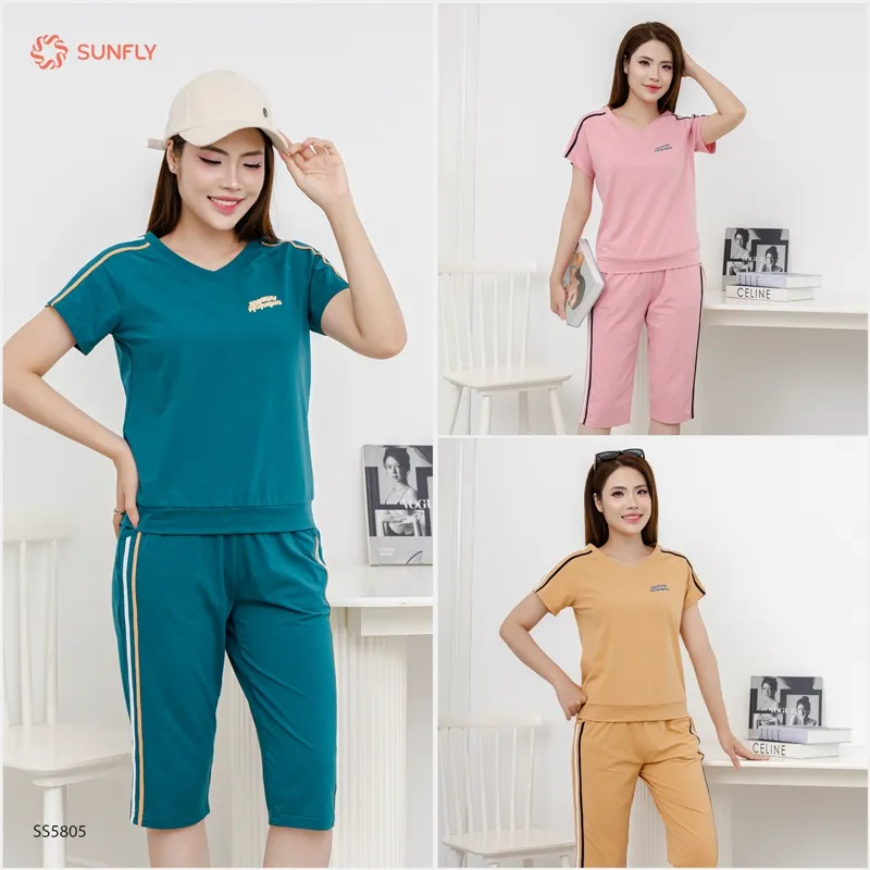 Ảnh Bộ thể thao cotton SUNFLY áo cộc quần ngố SS5805 3