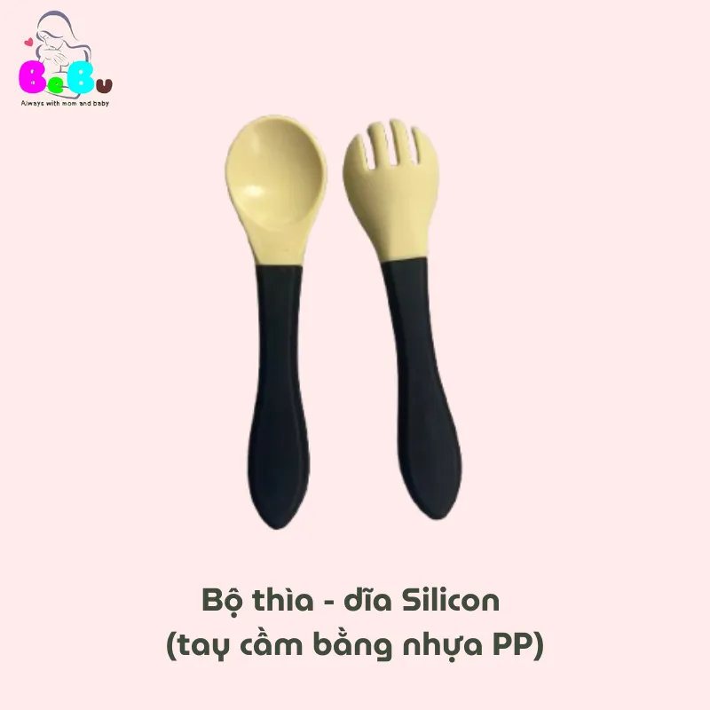 Ảnh Bộ Thìa Dĩa Silicon (tay cầm bằng nhựa PP) BeBu Cao cấp cho bé 1