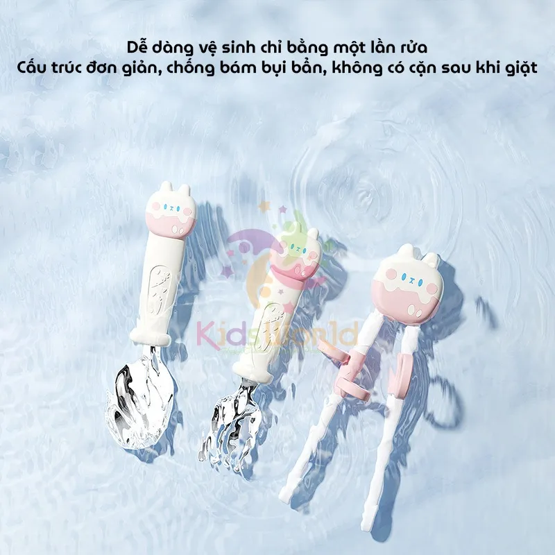 Ảnh Bộ thìa nĩa đũa tập ăn cho bé KidsWorld hình thỏ đũa tập gắp xỏ ngón chống trượt cho bé ăn dặm 2