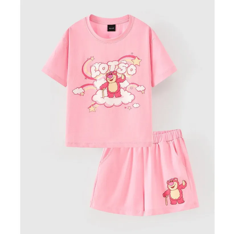 Ảnh Bộ thun ngắn tay bé gái họa tiết gấu dâu Lotso Rabity bộ quần áo mặc nhà cho bé 560.05 3