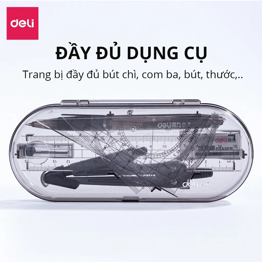 Ảnh Bộ thước kẻ compa 8 món Deli chuyên dụng cụ học tập cho học sinh eke thước kẻ tẩy chì đồ dung học tập - 9591 4