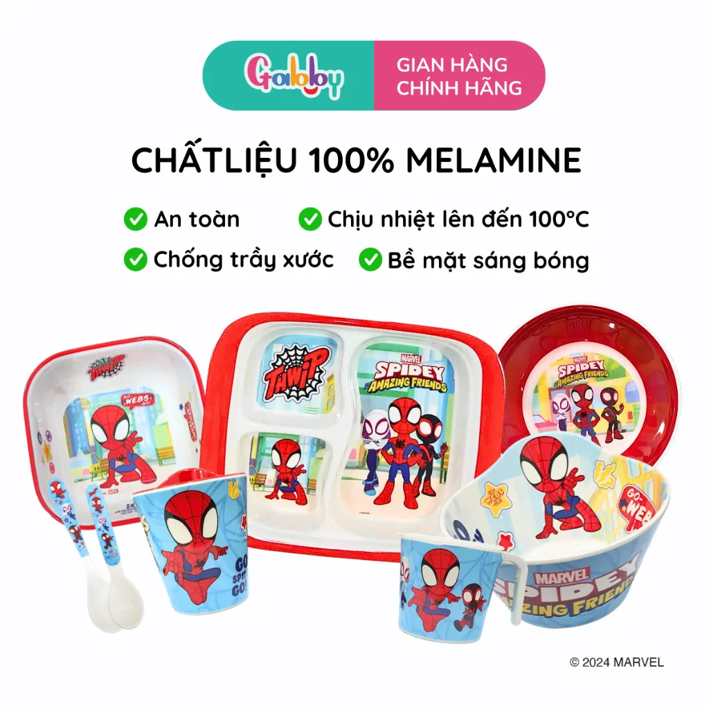 Ảnh Bộ Tô Đĩa Muỗng Đũa Khay ăn cơm Disney Cho Bé (Spiderman,Captain, Ironman, Thor, Hulk) 2