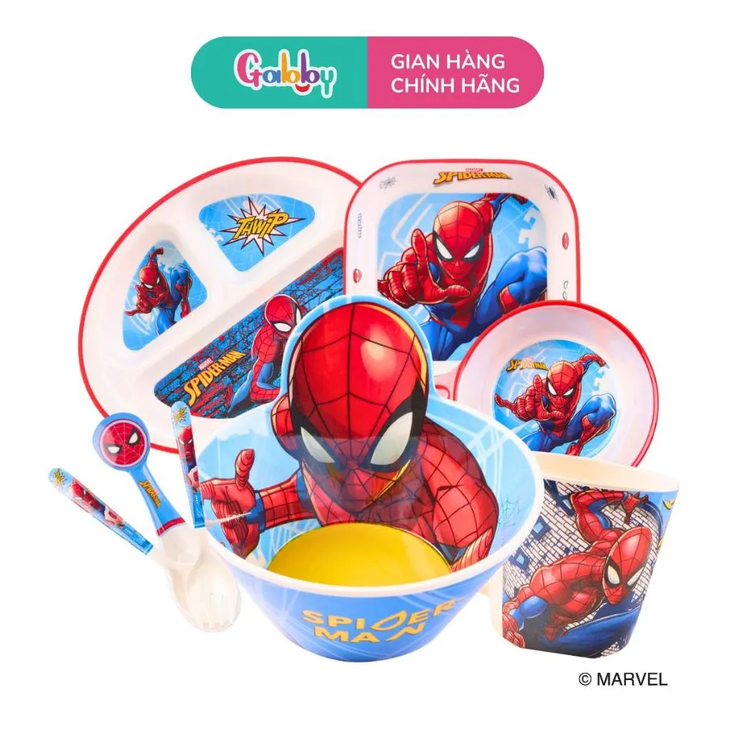 Ảnh Bộ Tô Đĩa Muỗng Đũa Khay ăn cơm Disney Cho Bé (Spiderman,Captain, Ironman, Thor, Hulk) 3