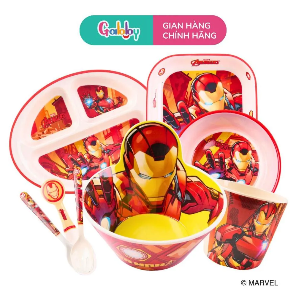 Ảnh Bộ Tô Đĩa Muỗng Đũa Khay ăn cơm Disney Cho Bé (Spiderman,Captain, Ironman, Thor, Hulk) 4