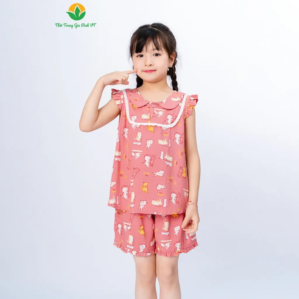 Ảnh Bộ tole lanh sát nách cho bé gái họa tiết xinh xắn cổ sen thời trang Việt Thắng - B62.5085 1