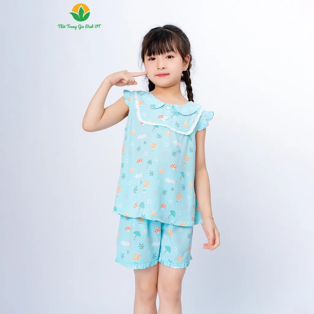 Ảnh Bộ tole lanh sát nách cho bé gái họa tiết xinh xắn cổ sen thời trang Việt Thắng - B62.5085 3