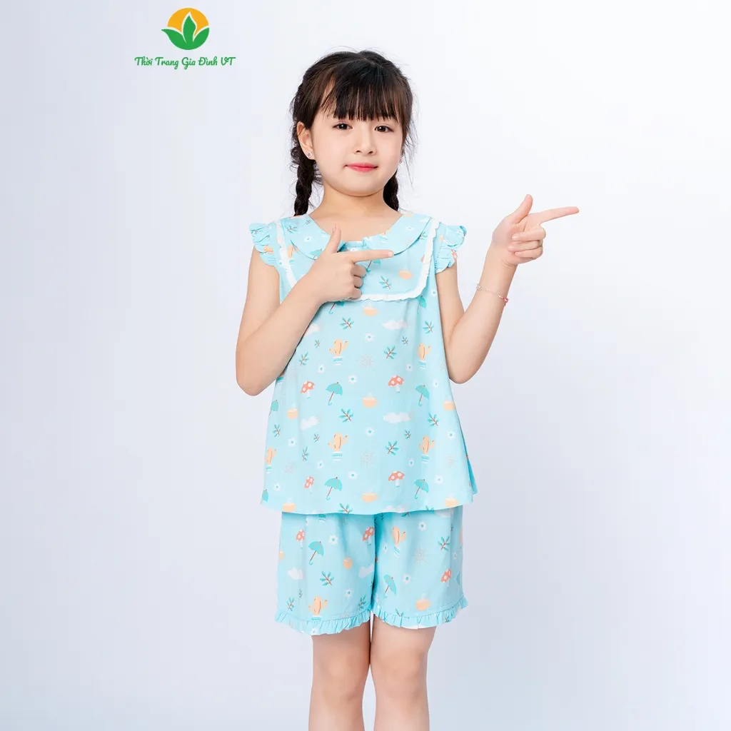 Ảnh Bộ tole lanh sát nách cho bé gái họa tiết xinh xắn cổ sen thời trang Việt Thắng - B62.5085 4