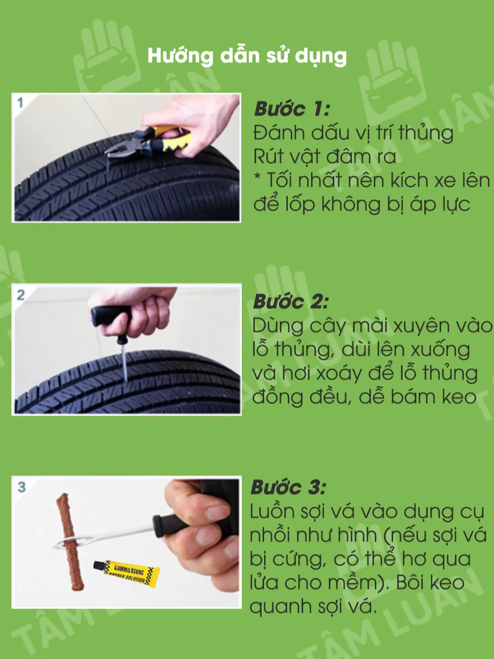 Ảnh Bộ vá lốp ô tô khẩn cấp, vá xe không ruột săm, vá lụi, vá rút - Phụ kiện oto Tâm Luân 2