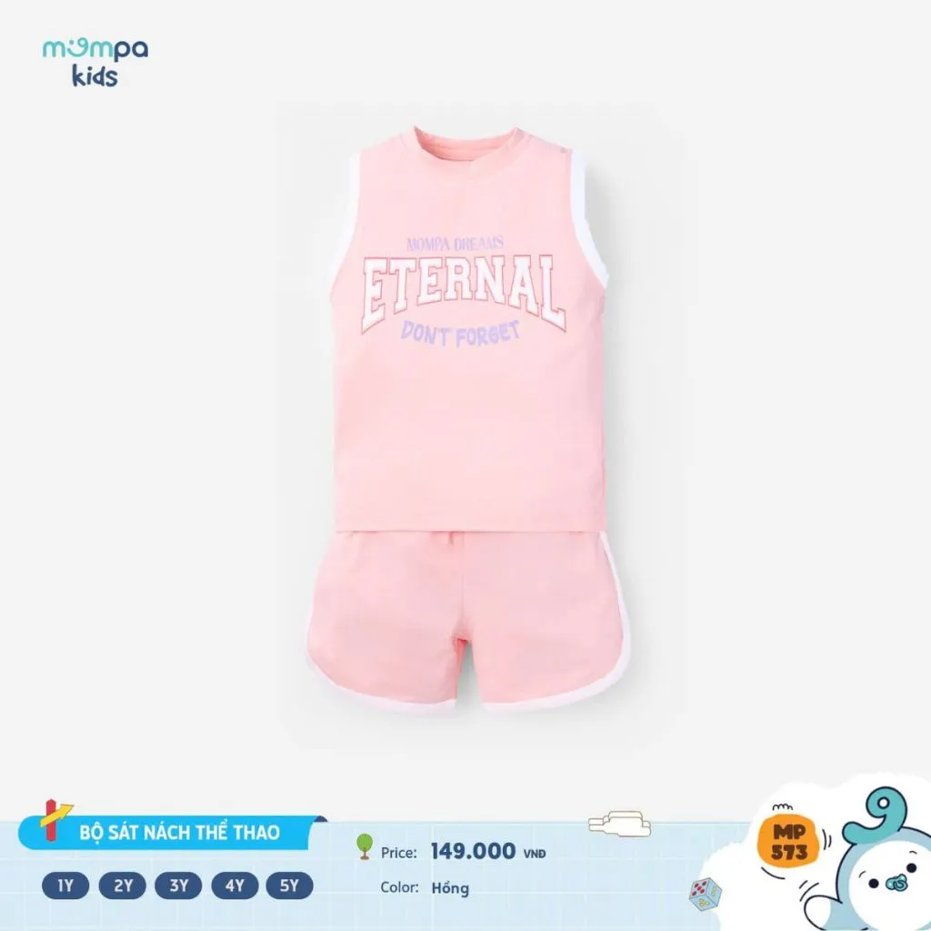 Ảnh Bộ váy bé gái Mompa 1-5 tuổi cộc tay thể thao co giãn thoáng khí thấm hút 574 4