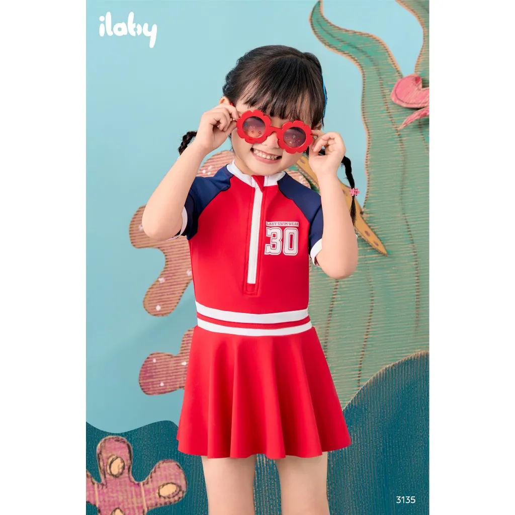 Ảnh Bộ váy bơi bé gái ILABY thiết kế áo cộc tay liền chân váy có lót quần chất liệu thun lạnh [3135] 3
