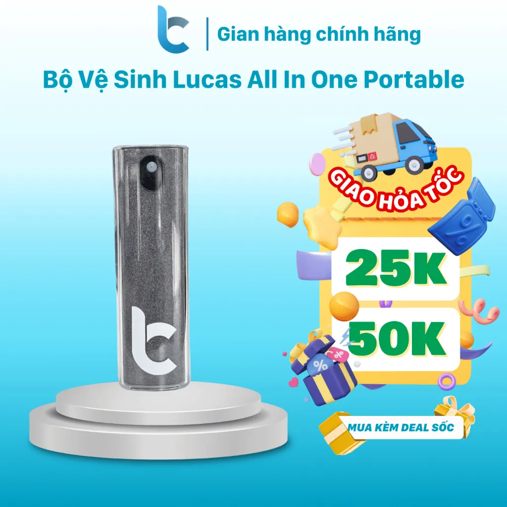Ảnh Bộ Vệ Sinh Màn Hình IPhone, IPad, Macbook Lucas All In One Portable Cleaner Có Dung Dịch Diệt Khuẩn Và Cán Lau Siêu Sạch 1