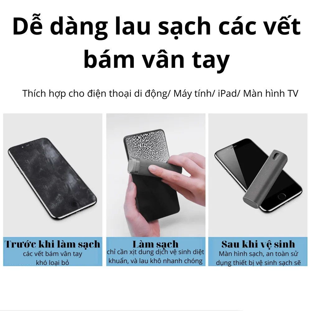 Ảnh Bộ Vệ Sinh Màn Hình IPhone, IPad, Macbook Lucas All In One Portable Cleaner Có Dung Dịch Diệt Khuẩn Và Cán Lau Siêu Sạch 3
