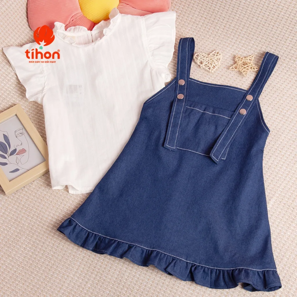 Ảnh Bộ yếm cho bé gái TIHON cao cấp phong cách Hàn Quốc kèm áo cho bé SET0786063 3