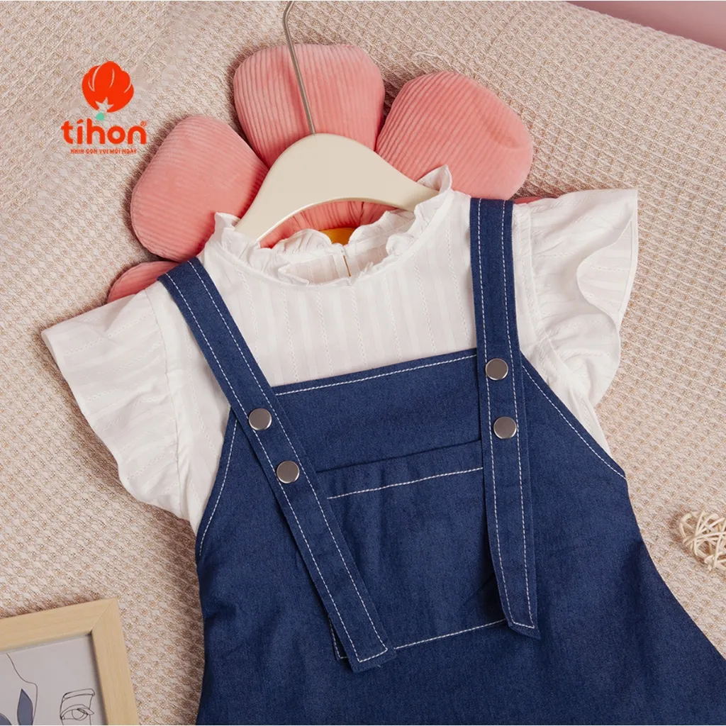 Ảnh Bộ yếm cho bé gái TIHON cao cấp phong cách Hàn Quốc kèm áo cho bé SET0786063 4