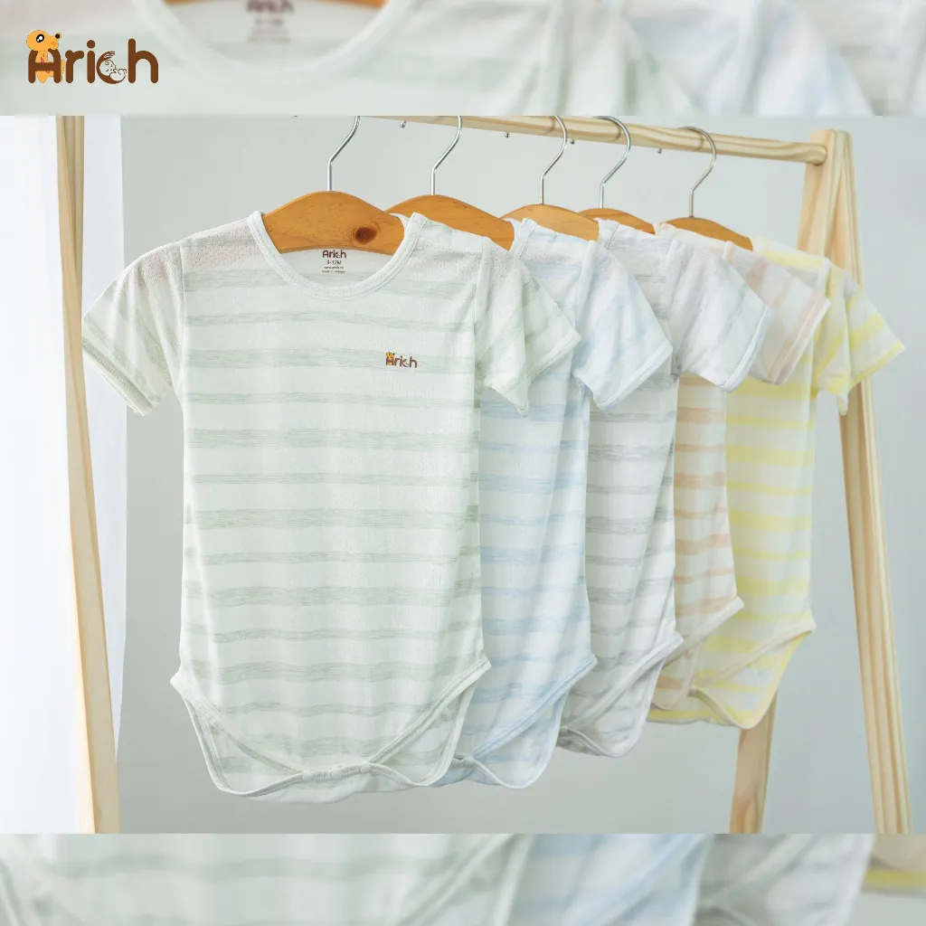 Ảnh Body chip cộc tay phối sọc Arich,vải sợi tre thông hơi, mát, mịn cho bé trai, gái sơ sinh -18 tháng 2