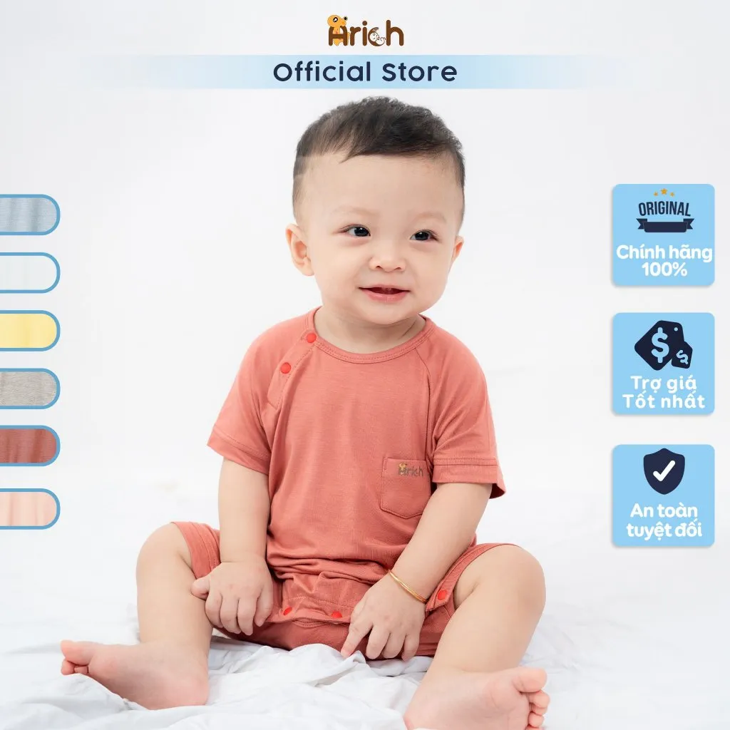 Ảnh Body cộc tay Arich vải sợi tre petit cao cấp, co giãn, mềm mịn cho bé trai bé gái size 0-18tháng 1
