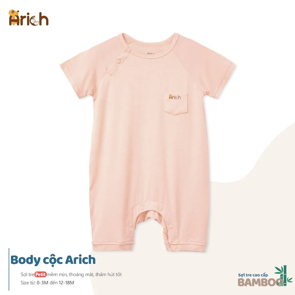 Ảnh Body cộc tay Arich vải sợi tre petit cao cấp, co giãn, mềm mịn cho bé trai bé gái size 0-18tháng 3