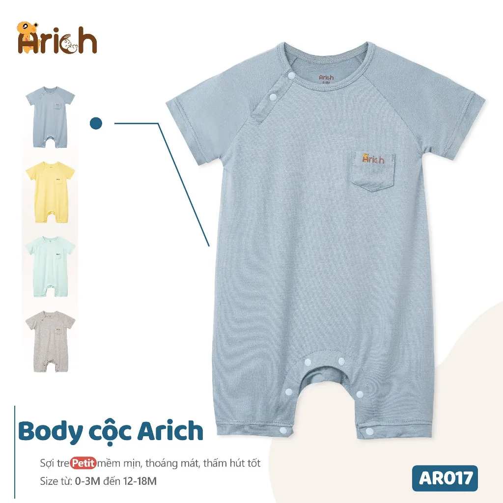 Ảnh Body cộc tay Arich vải sợi tre petit cao cấp, co giãn, mềm mịn cho bé trai bé gái size 0-18tháng 4