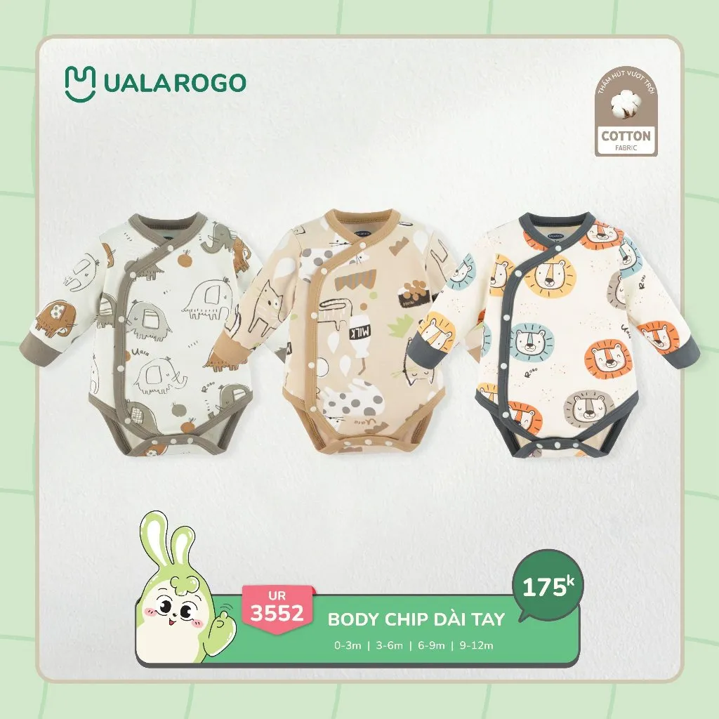 Ảnh Bodychip sơ sinh cho bé Ualarogo áo liền quần 0-12 tháng tuổi vải Cotton thông thoáng dễ thay bỉm 3552 2