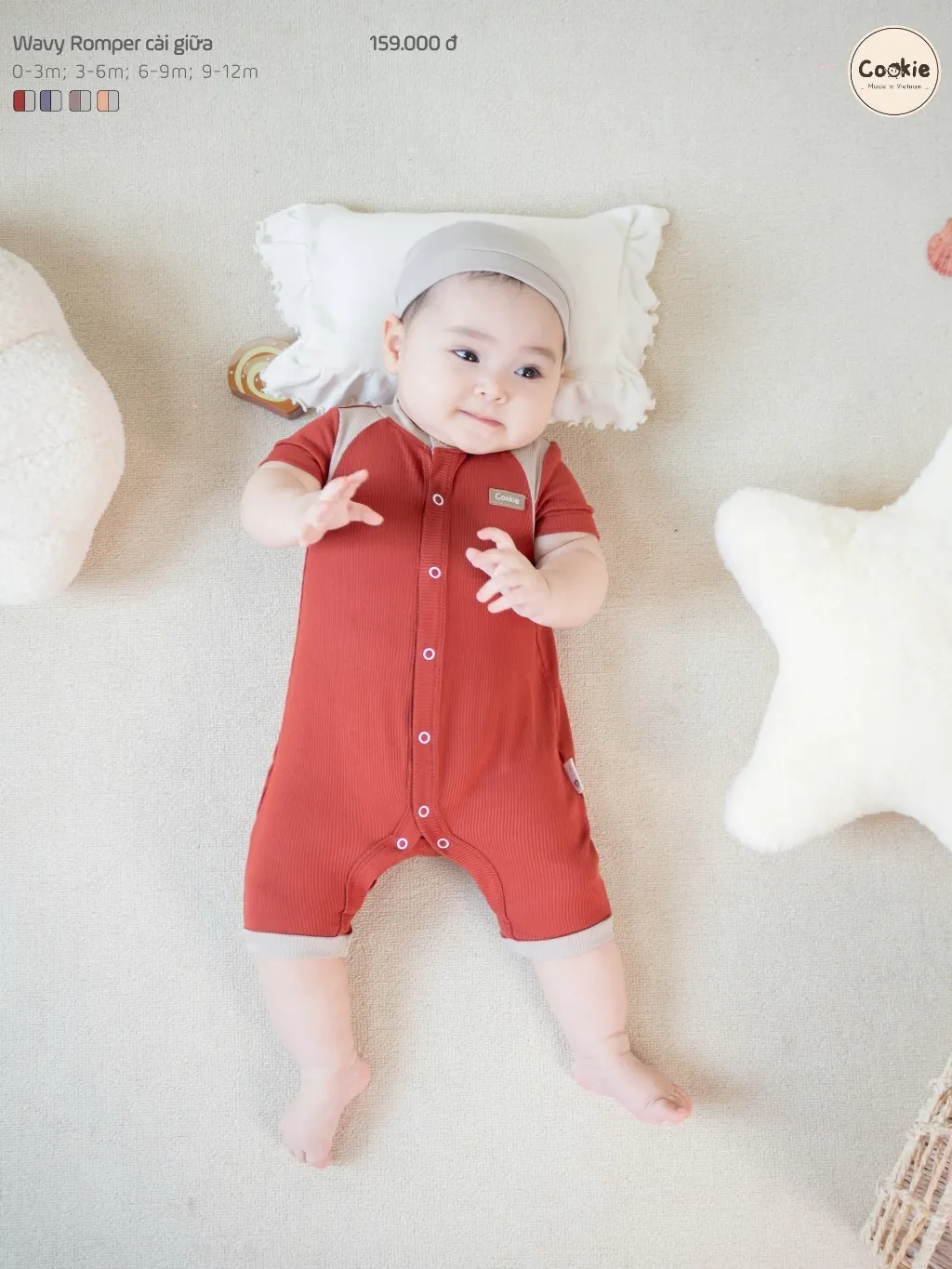 Ảnh Bodysuit Cho Bé Sơ Sinh COOKIE, Wavy Romper Cài Giữa Cho Bé Từ 0 Đến 12 Tháng 2025 1